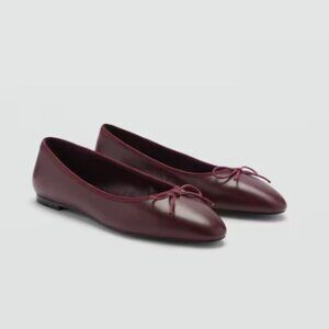 Mango Leather Ballet Flats Burgundy